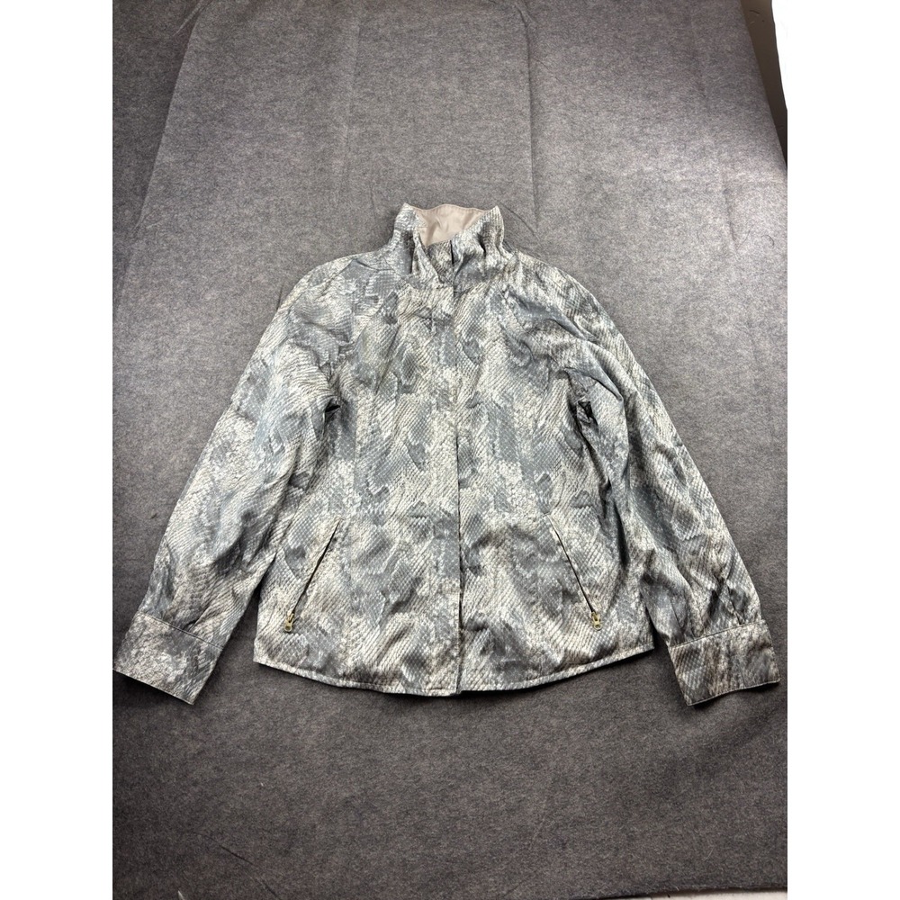 Chicos Snakeskin Jacket REVERSIBLE Zip Windbreaker Cinched Waist Women 1 US M